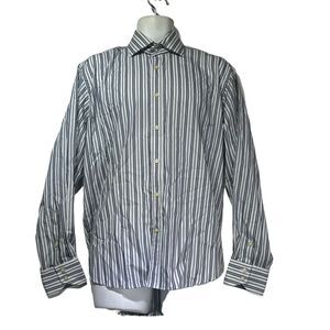 Thomas Dean Stripe Button Up Long Sleeve Dress Shirt Size L